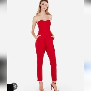 Express Vibrant Red Strapless Jumpsuit